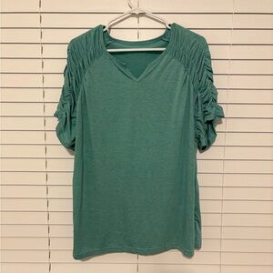 SHEIN Teal Short Sleeve Top with Ruched Detail
